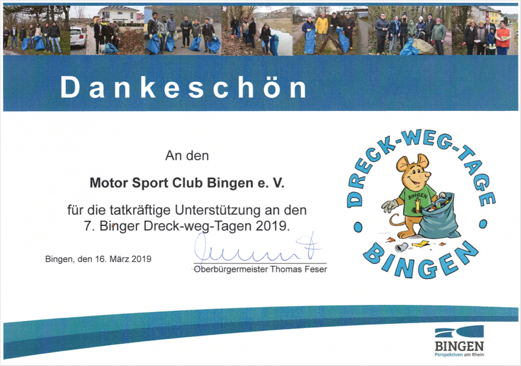 Urkunde 7. Binger Dreck Weg Tag Motor-Sport-Club Bingen ADAC