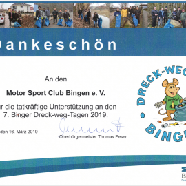 Urkunde 7. Binger Dreck Weg Tag Motor-Sport-Club Bingen ADAC