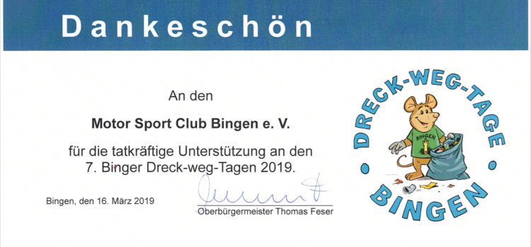 7. Binger Dreck weg Tag Urkunde 7. Binger Dreck Weg Tag Motor-Sport-Club Bingen ADAC